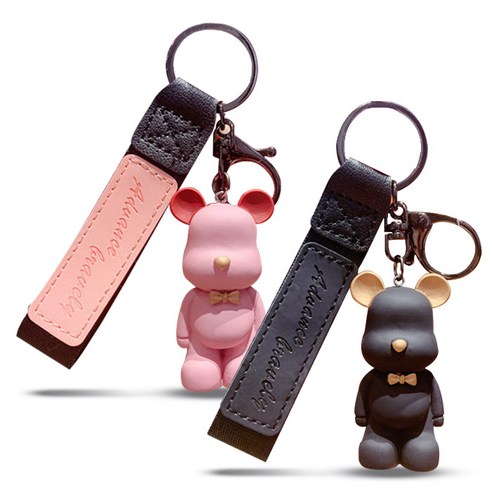 어반카 자동차 럭키토이 베어 키링 2종 세트, 무지베어핑크, 무지베어블랙, 1세트