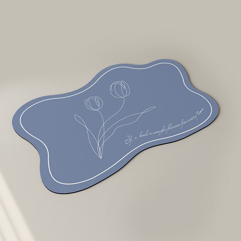 씨오브비 주방용 라인 꽃무늬 발매트, 블루