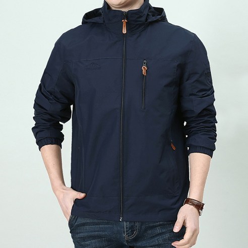 선빛 남성용 테이터 바람막이 데일리 무지 심플 등산 방풍 후드