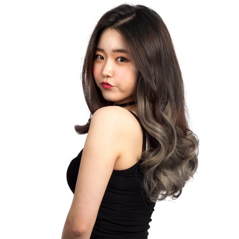 투컬러 웨이브 붙임머리 헤어피스 10 x 40 cm, 블랙애쉬그레이, 5개
