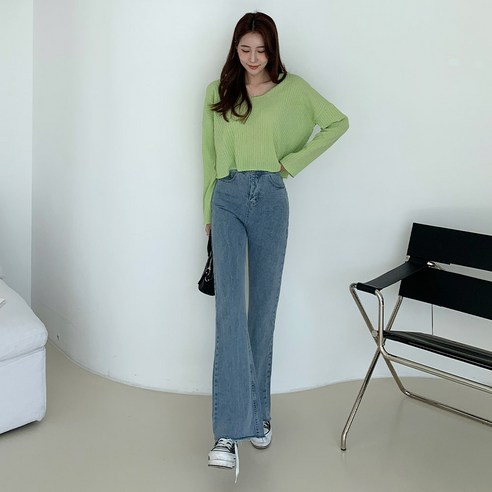 린다샵 여성용 데보누 밑단 컷팅 부츠컷 데님 팬츠 PT6909K12