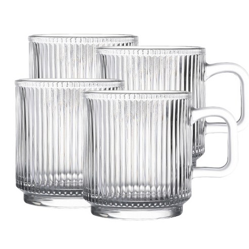 율라라 플리츠 데일리 손잡이 머그컵 340ml, 투명, 4개