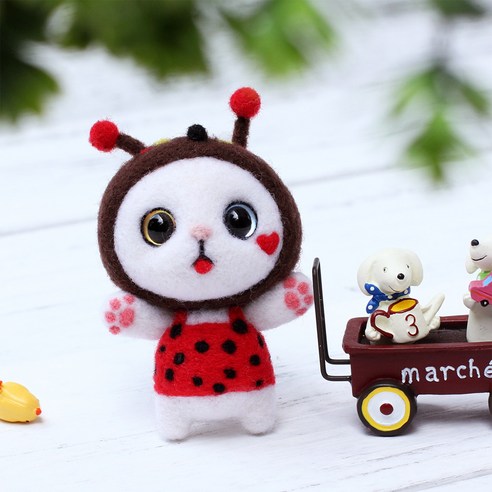 아트조이 DIY 양모펠트 키트, 1세트, 무당벌레고양이