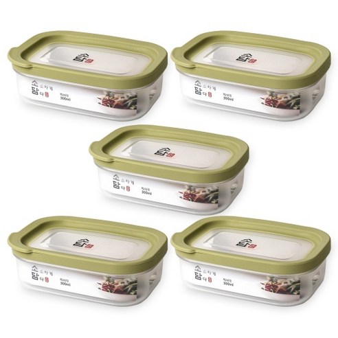 소담 직사각 밀폐용기 1호 그린 300ml, 5개
