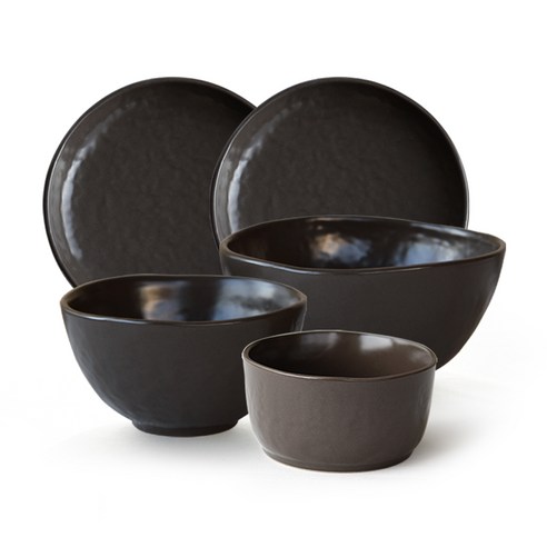 자담 1인 혼밥 식기세트 5p, 브라운, 공기, 대접, 레머킨, 12cm 플레이트 2개