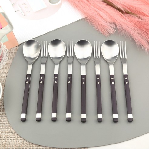 보겐 스퀘어 솔렌 디저트 커트러리 4인 세트, 다크체리, 1세트, 디저트포크 4p + 디저트스푼 4p