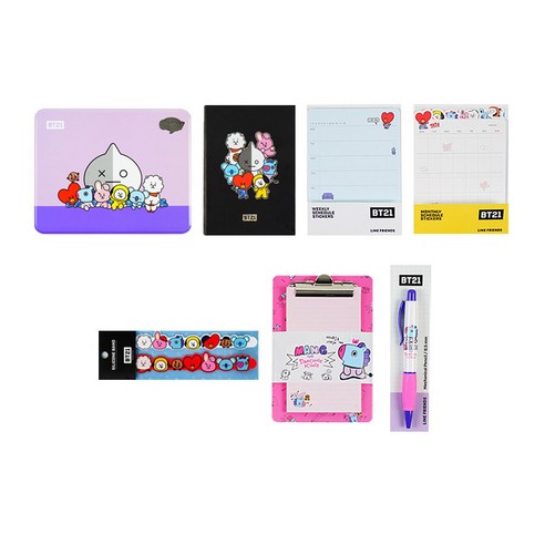 BT21 망 틴케이스 문구 세트, 혼합색상, 1세트