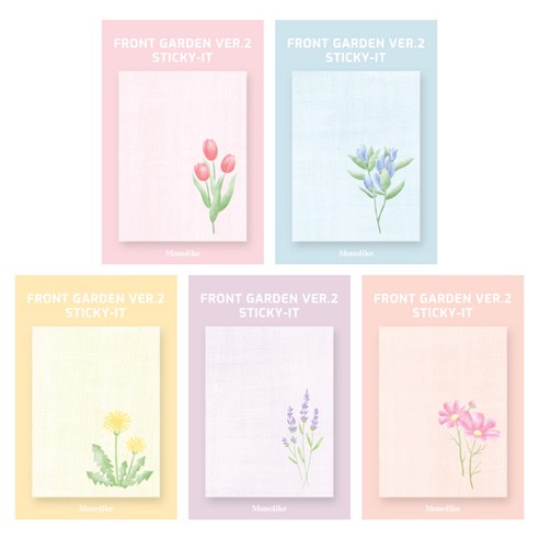 모노라이크 스티키 점착메모지 프론트가든 Ver 2 5종 세트, Tulip, Field flowers, Dandelion, Lavender, Cosmos, 1세트