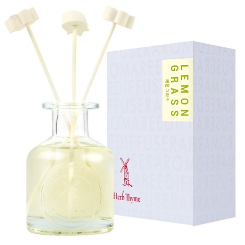 허브타임 NEW 실내용 디퓨저 130ml + 플라워 석고 랜덤발송 4p + 섬유스틱 5p 선물세트, 레몬그라스, 1개