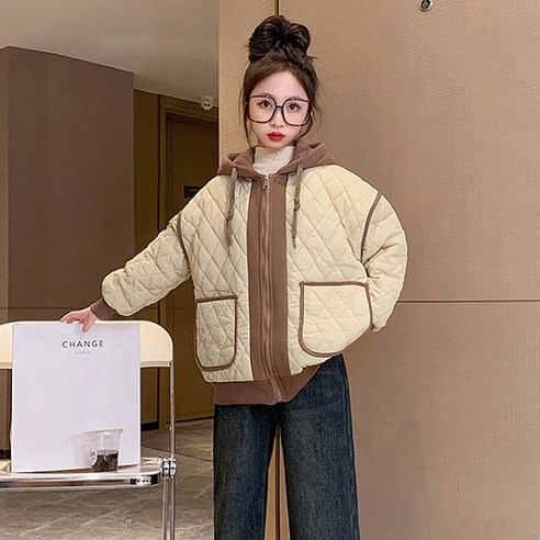 오렌지다몸 여아용 후드집업 배색 퀼팅 패딩