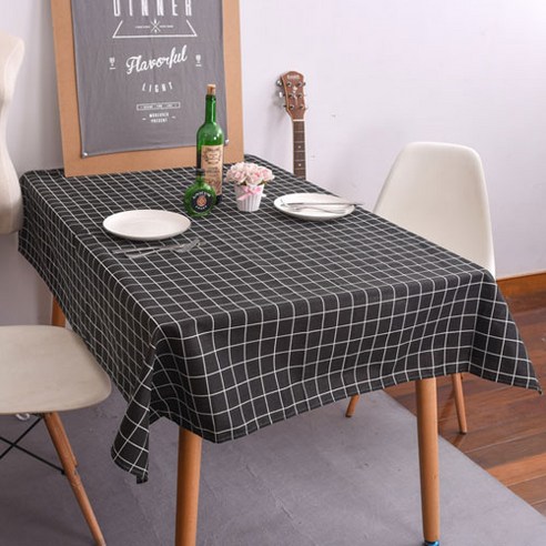 에나수 모던 체크 고급 식탁보 6인, 블랙, 140 x 220 cm