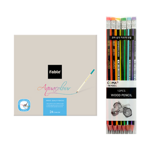 동아 연필 파블 수채 색연필 24색 + 투코비 코마 삼각지우개연필 SG-208 12p, 1세트
