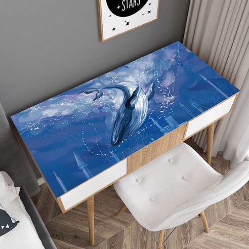 마켓에이 드림랜드 방수 테이블매트, 바닷속고래, 80 x 140 cm