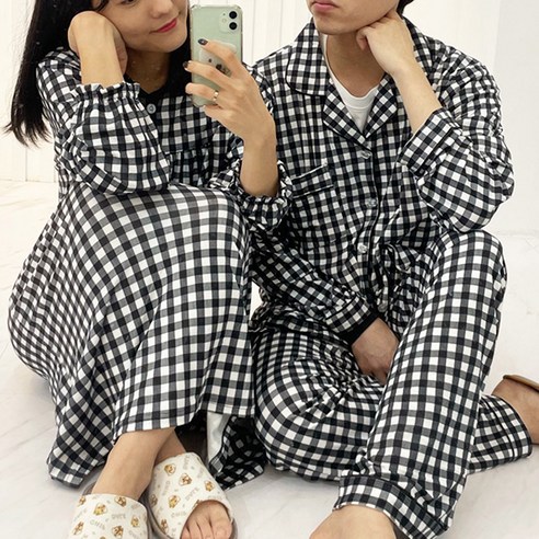 볼리쉬 커플용 피치기모 커플 셔츠 원피스 잠옷세트