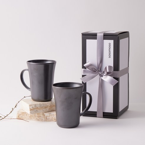 소소모소 단 머그컵 선물세트 400ml 2p, 먹색 블랙, 1세트
