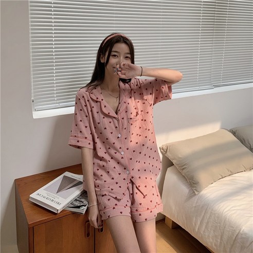 루다벨 여성용 순면 하트 잠옷 상하의 세트
