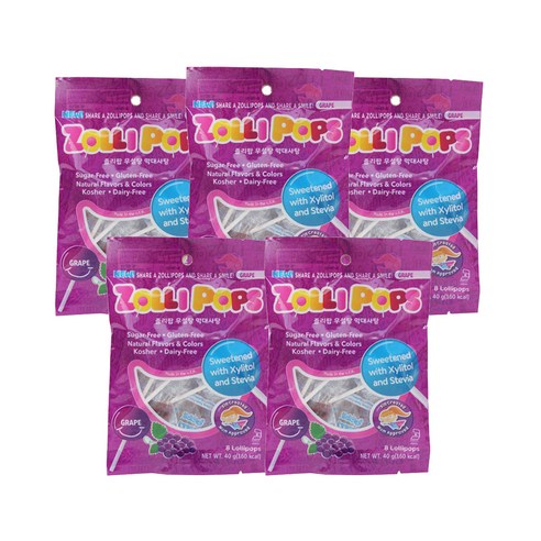 졸리팝 무설탕 막대사탕 40g, 포도맛, 5개