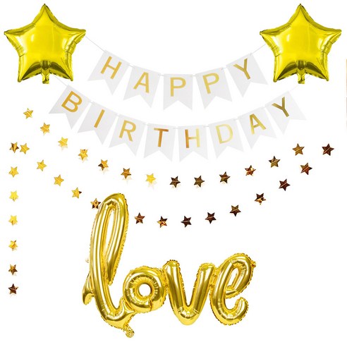 올리브파티 생일파티 용품 가랜드 패키지 홈파티세트, 화이트가랜드 골드러브, 1세트