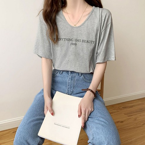 패션풀 론느 레터링 반팔 티셔츠 26337