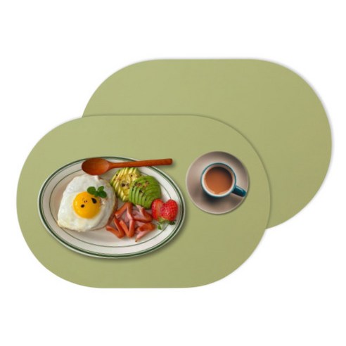 디아르 플래티넘 실리콘 방수 플레인 식탁매트, 올리브그린, 43 x 29.5 cm, 2개