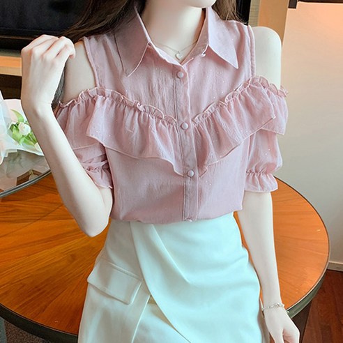 루나걸 몬드리 프릴 블라우스