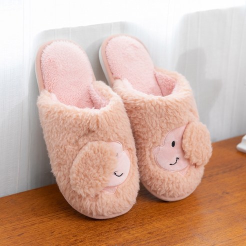 포근 강아지 컬러 거실 털 실내화, 피치