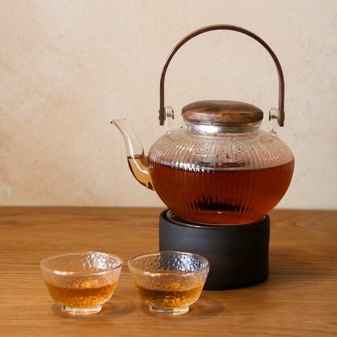 티이야기 내열유리 우드 티팟 세트, 혼합색상, 1세트, 티포트 800ml + 워머 + 가을찻잔 2p