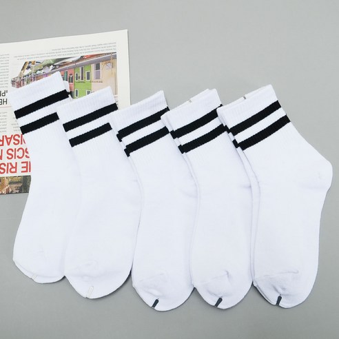 지앤 아동용 두줄 스트라이프 중목 양말 5켤레 세트