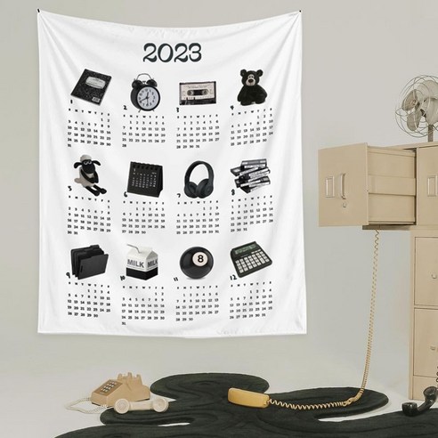 뽀르픽 2023년 패브릭 달력 대형 벽걸이 포스터, 블랙
