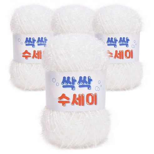 쎄비 싹싹수세미 뜨개실 80g 4p, 300 흰색, 4개