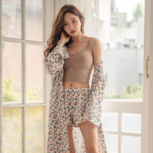 테라우드 여성용 플라워 실키 3부 주머니 바지 2p