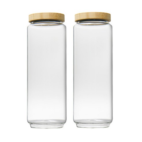 티도요 원목뚜껑 내열 유리 저장병, 2개, 1.2L