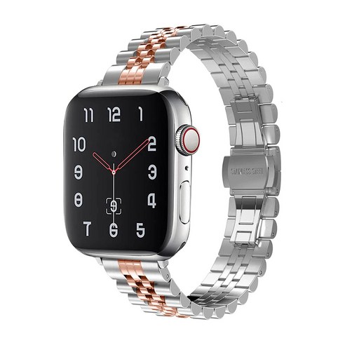 애플워치스트랩 이츠라이프 애플워치 호환가능 쥬빌레 슬림 메탈 스트랩 밴드 38/40/41mm, 실버+로즈골드 Best Top3