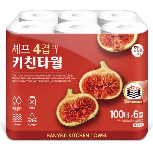 케이앤에스 특대 키친타올 32cm, 4개입, 6개 13 한예지 셰프 4겹 키친타월 100매, 18개