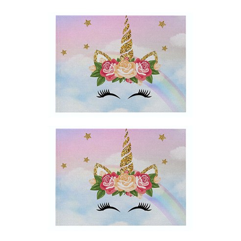 라벤더 유니콘 일러스트 플레이스 매트 2P, 007, 42 x 32 cm