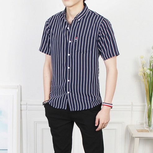 더마인드 남성용 MS셔링 잔줄 반팔 남방