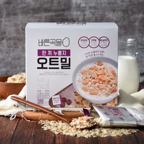   바른곡물 한 끼 누룽지 오트밀 10p, 500g, 1개