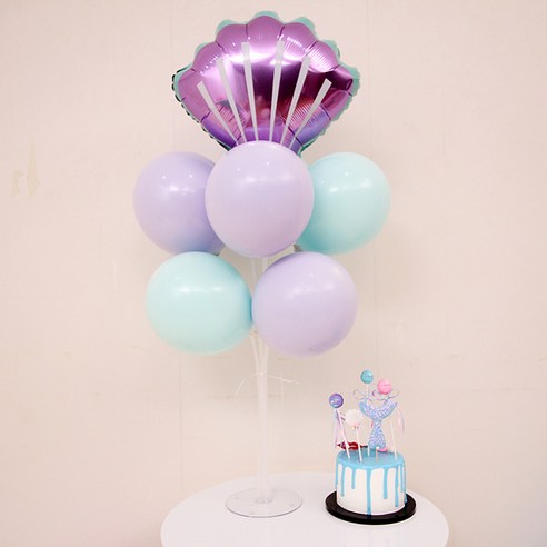 조개풍선 + 마카롱 풍선 2종 x 3p + 풍선꽂이세트, 3세트, 퍼플(조개), 그린, 퍼플(마카롱 풍선)