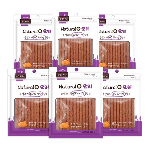네츄럴오 강아지 져키 100g, 오리맛, 6개