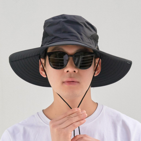 비안 자외선 차단 기능성 햇빛가리개 등산모자, 블랙, 1개