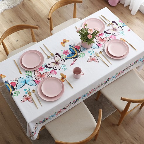 폴라 북유럽 방수 인테리어 테이블보, 폭 140cm x 길이 220cm, 버터플라이