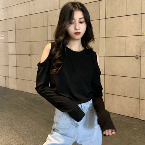 오버그로우 여성용 긴팔 오프숄더 티셔츠