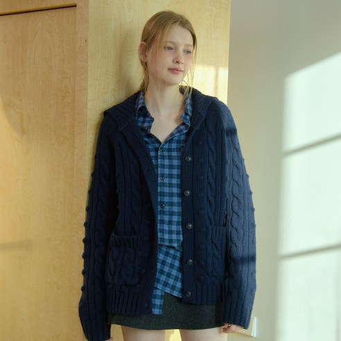 벰버 여성용 WOOL CABLE KNIT 가디건