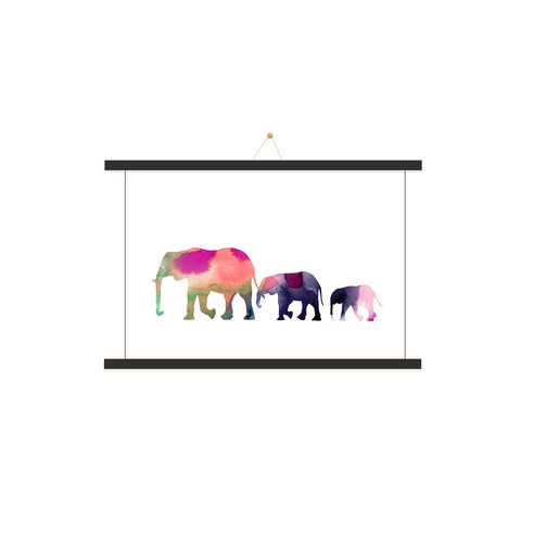 인테리어 우드 족자 + 코끼리G 포스터 + 끈 랜덤발송 세트, 블랙