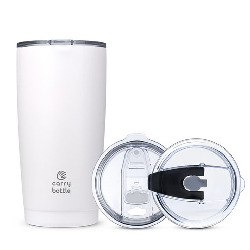 캐리보틀 스탠다드 스테인레스 보온보냉 텀블러 + 플립 빨대 뚜껑, 화이트, 600ml