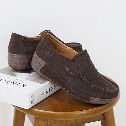 제이슈 가죽 모아 통굽 슬립온 5cm
