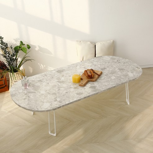 트리팜 LPM 오브제 타원형 접이식테이블 특대형 1200 x 600 mm, 페블그레이
