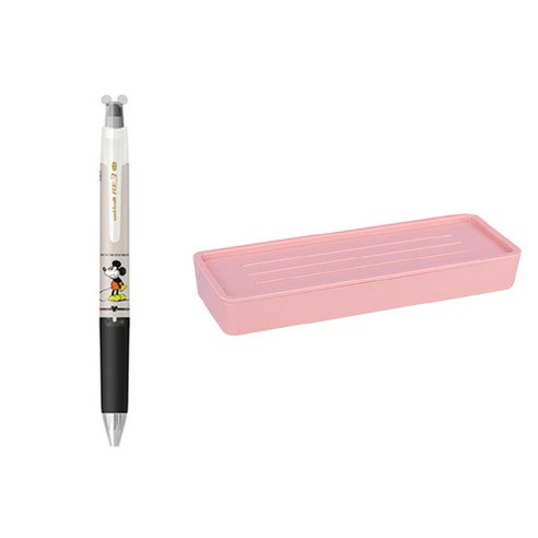 유니볼 RE 지워지는 볼펜 3색 3타입 0.5mm + 델리 누사인 2단 펜트레이 세트, 미키그레이(볼펜), 핑크(펜트레이), 1세트