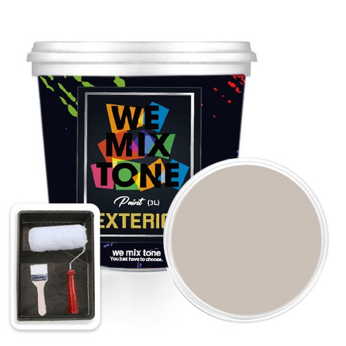 WEMIXTONE 외부용 EXTERIOR 페인트 3L + 붓 + 로울러 + 트레이 세트, WMT0217P01(페인트), 1개