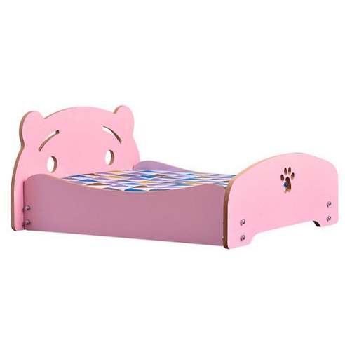 몬스펫 강아지 원목 쿠션 침대, 곰돌이 핑크, 1개